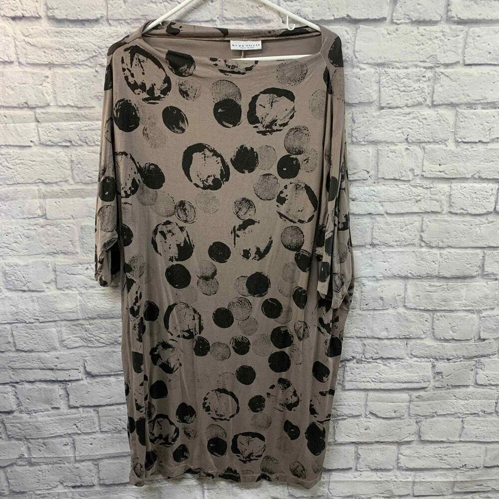 Bryn‎ Walker Dress Womens Small Brown Lagenlook Circle Pattern Short Sleeve